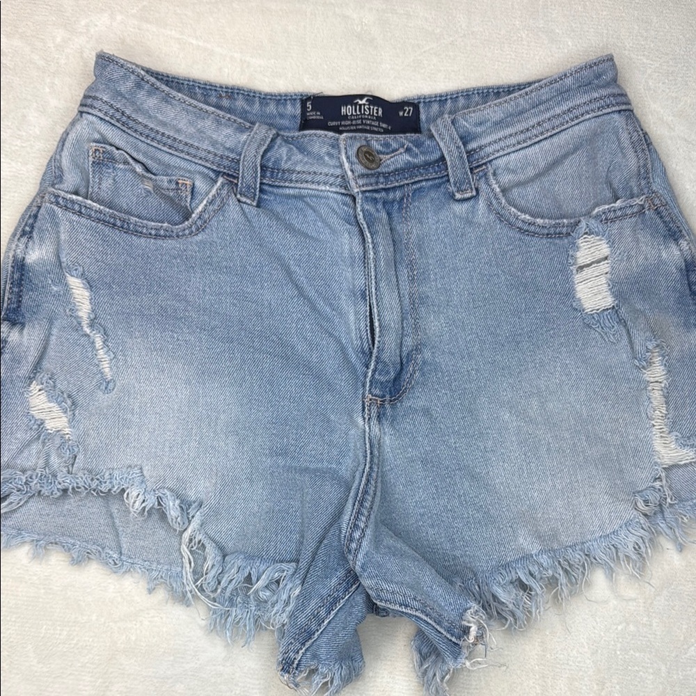 Hollister Curvy High-Rise Vintage Blue Distressed Jean Shorts- 4” Inseam-Size 27 - Picture 1 of 8